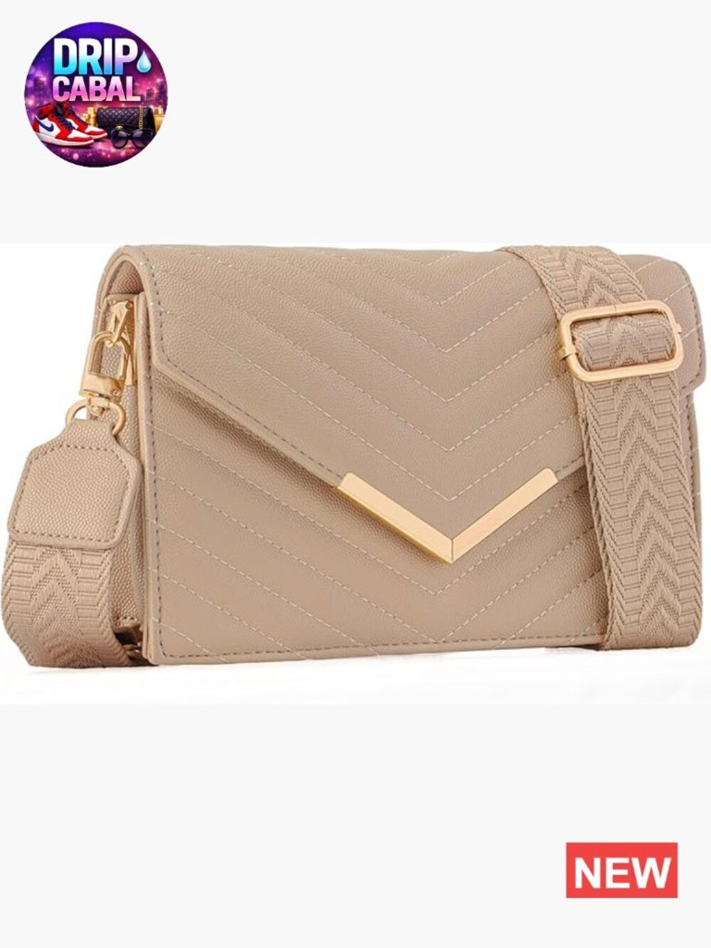 Vegan Leather Quilted Crossbody Bag with Adjustable Wide Strap